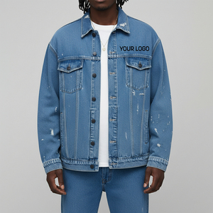 Nouvelle veste en jean vintage délavée tendance hiver 2026 pour homme, style streetwear, avec plusieurs poches avant, coupe longue - Product Image 1