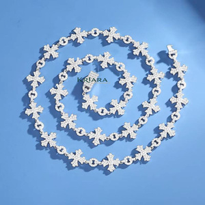 Men's S925 Silver Moissanite Snowflake <b>Statement</b> <b>Necklace</b> Round Brilliant Cut Hiphop Style Link Chain - Product Image 1