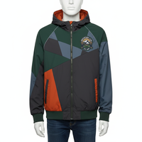Veste matelassée en toile à capuche pour homme, coupe-vent, entièrement zippée, en polyester, style color block, idéale pour l'aventure en extérieur, avec badge du club