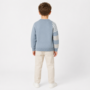 <span class=keywords><strong>Pull</strong></span> à manches longues pour garçons, chandail rayé en tricot, <span class=keywords><strong>col</strong></span> ras du cou, Vintage et décontracté, à la mode, couleur bloc - Product Image 3