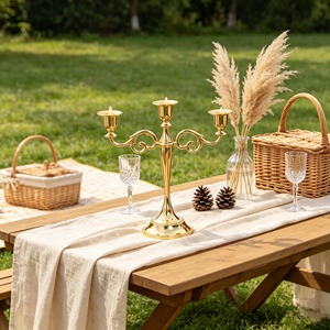 Luxury Gold Metal Three Pillar Candle Holder Stand Modern Decorative Piece Ideal For Dining <b>Table</b> Festive And Event Decoration - Product Image 3