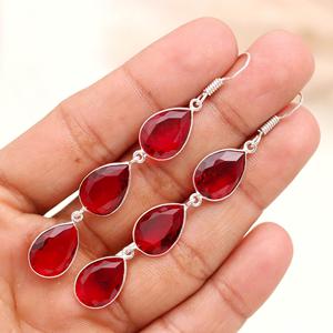 925 Sterling <b>Silver</b> Red Garnet Pear Cut Long <b>Dangle</b> <b>Earrings</b>, Multi Stone Drop <b>Earrings</b>, Natural Garnet Gemstone Jewelry for Wom - Product Image 3