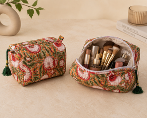 Eco-Friendly Bohemian Floral Print Cotton Cosmetic Bag Set Zipper Closure Lightweight Washable Multi-Function Travel <b>Case</b> for - Product Image 2