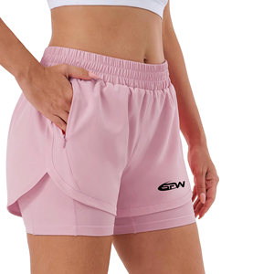 SPW Women's Pink Sport Shorts <b>Elastic</b> Waist Asymmetrical Design With Pocket Breathable Summer Workout Wear - Product Image 4