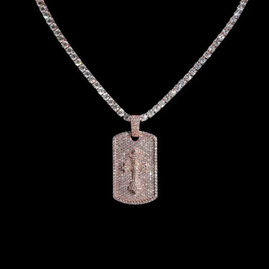 Colgante de Placa Militar Iced Cross de 26mm con Moissanita Plateada, Estilo Hip Hop, en Tono Blanco, Amarillo y Rosa, Joyería de Regalo (Solo Colgante) - Product Image 3
