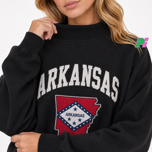 Sudadera Oversize de Cuello Alto para Mujer con Bordado del Mapa del Estado de Arkansas, Sudadera de Forro Polar para Otoño - Product Image 6