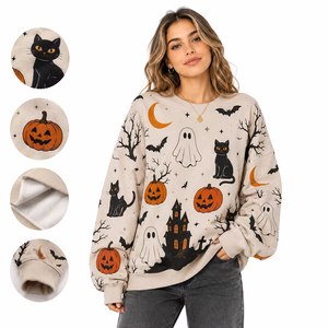 Sudaderas Retro Personalizadas para Mujer, Sublimación Completa, Diseño Multicolor, Sudadera de Poliéster Beige, Venta al Por Mayor, Ropa Urbana - Product Image 4