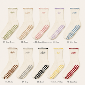 Basic <b>Grip</b> <b>Socks</b> with Text Inhale Exhale ODM <b>Custom</b> logo Purple Color Anti Slip Cotton <b>Socks</b> for Yoga Pilates Use for Men Women - Product Image 4
