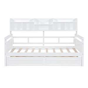 Daybed Twin Size bianco con doghe in legno supporto comodino scaffali due cassetti - Product Image 3
