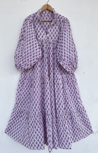 <b>Purple</b> Floral Woven Y2K Sweet Pure Cotton Long Sleeve Lightweight Maxi <b>Dress</b> Loose Fit Women Summer Wear Everyday Casual Outfit - Product Image 1