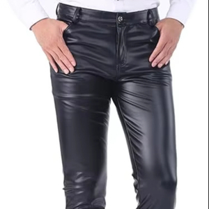 Autumn and Winter New <b>Explosive</b> Men's Leather Pants Solid <b>Color</b> PU Leather Pants Men's Casual Leather Pants - Product Image 1