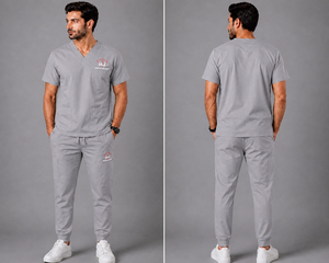 Ensemble de blouses médicales pour hommes, col en V, gris, tissu tissé en coton et polyester, uniformes d'hôpital - Product Image 5