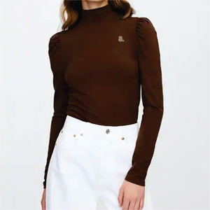 T-shirt décontracté d'été à col roulé pour femme, manches longues, 100 % coton biologique, respirant, écologique, séchage rapide, non tissé - Product Image 1