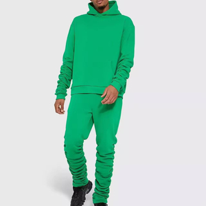 Ensemble de survêtement sportif vert uni pour homme, sweat-shirt à capuche décontracté à manches longues, pantalon de jogging à taille élastique et poignets côtelés - Product Image 2