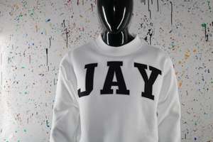 JAY WHITE <b>Mock</b> <b>Neck</b> Sweatshirt 100% BLACK Applique Embroidery wide <b>neck</b> Sweatshirt Finer Threads - Product Image 2