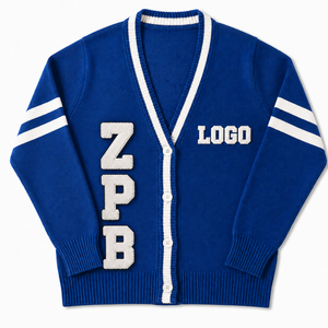 Suéter Cárdigan Varsity Personalizado ZPB Chenille Azul Rey y Blanco, Cárdigan de Punto con Letras, Cárdigan Universitario HBCU Griego - Product Image 1