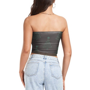 Trendy Design Minimalist Christmas Tree Tube <b>Top</b> Crop Strapless Holiday Print Dark Dray <b>Tops</b> for Women OEM 2026 - Product Image 6
