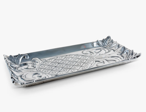 Plateau décoratif personnalisé en aluminium, forme rectangulaire, finition argentée, texture gaufrée à motif floral, organiseur - Product Image 3