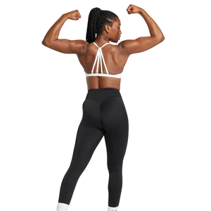 กางเกงโยคะเอวสูงพิมพ์โลโก้ตามสั่งสำหรับผู้หญิง กางเกงออกกำลังกายสีดำ ป้องกันการโป๊ยืด กางเกงออกกำลังกายไนลอนผสมสแปนเด็กซ์ ระบายอากาศได้ดี เหมาะสำหรับฟิตเนส - Product Image 4