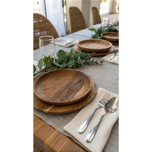 Assiette de présentation rustique en bois d'acacia, set de dessous-de-plat rond naturel pour la restauration, les mariages et la décoration de table d'hôtel - Product Image 1