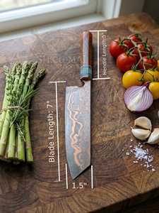 Juego de 2 Cuchillos de Chef de Acero Damasco con Acabado Cobre, Cuchillo de Carnicero, Cuchillo para Cortar Carne, Cuchillo de Cocina Profesional - Product Image 3