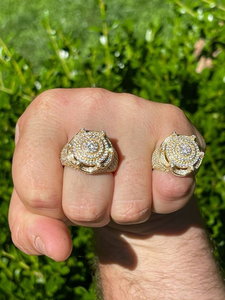 Lab Grown Diamond Yellow Gold Statement <b>Ring</b> Round Halo Cluster Cocktail <b>Ring</b> Luxury Hip Hop Jewelry For <b>Men</b> Unisex Gift - Product Image 5