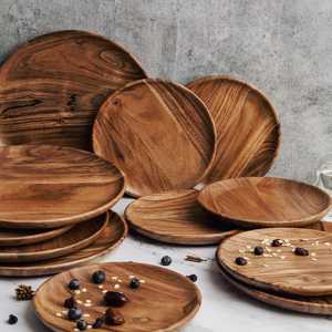 Planche de service ronde en bois d'acacia naturel, plateau de service alimentaire en bois, planche à charcuterie, plateau à fromage, assiette de dîner, cuisine - Product Image 1