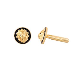 Boutons de manchette de luxe plaqués or tête de lion pour hommes, émail noir, accessoires de chemise formelle, cadeau de mariage ou d'affaires, boutons de manchette de créateur - Product Image 2