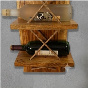Estante para Vino Geométrico de Madera, Diseño Rústico, Capacidad para 5 Botellas, Almacenamiento de Escritorio - Product Image 3