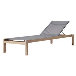Chaise longue d'extérieur Emma moderne en teck avec dossier réglable en tissu textilène respirant pour piscine – Offre spéciale - Product Image 6
