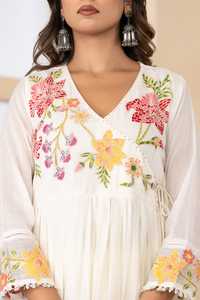 Stylish Mul Cotton Angrakha Suit Set for <b>Women</b> White Embroidered Ethnic Wear with Flared <b>Kurta</b> - Product Image 5