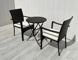 BL00042 Ensemble bistro moderne 3 pièces en osier Table pliante 2 chaises pour patio extérieur Chambre à coucher Salle à manger arrière-cour Confort délicieux - Product Image 1
