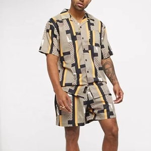 บริการ OEM แบบกำหนดเอง ชุดพิมพ์ลายรีสอร์ทฮาวาย เสื้อเชิ้ตและกางเกงขาสั้นลำลองชายหาด แขนสั้น ชุดสองชิ้น เสื้อชายหาดสำหรับผู้ชาย - Product Image 2