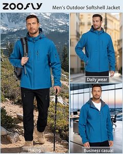Veste polaire à capuche bleue pour homme, coupe-vent, fermeture éclair, décontractée, pour l'automne, vêtements d'extérieur, coupe régulière, en polyester - Product Image 5