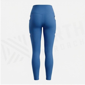 NA High Waist Full Length Yoga <b>Leggings</b> With 3D <b>Pockets</b> Seamless Spandex Nylon Four-Way Stretch Solid Blue Women's Sportswear - Product Image 2