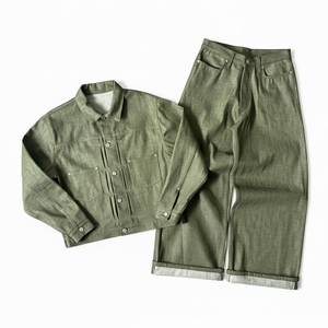 2026 Men's Vintage Denim Jacket Custom Plus Size Custom Spring Lightweight Turn <b>Down</b> Collar Jacket and Baggy Denim <b>Pants</b> - Product Image 1