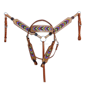 Cabecera de caballo ecuestre occidental de cuero genuino exclusivo Material de calidad superior y tallado de herramientas con diseño de cuentas - Product Image 1