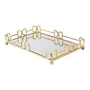 Luxury <b>Rectangle</b> Gold Metal Mirrored Serving Tray Geometric Pattern Vanity Organizer Cosmetic Storage Platter <b>Coffee</b> <b>Table</b> - Product Image 1