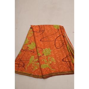 Tissu de Saree en Soie Poly Imprimé Floral Indien Vintage 5 Yards Matériel Textile Artisanat de Couture Bohème pour Filles - Product Image 5