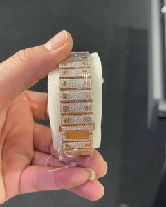 Montre automatique mécanique de luxe pour homme, édition limitée sport, or rose bicolore glacé 8 mm, chiffres romains carrés modernes, style hip-hop - Product Image 4