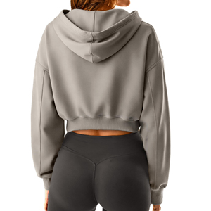 Sudadera Corta con Capucha para Mujer, Sudadera de Forro Polar con Logotipo Personalizado, Sudadera Holgada Informal para Calle, Ropa Deportiva, Fabricante de Ropa OEM ODM - Product Image 4