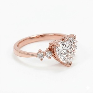 Anillo de Compromiso de Oro de 10K con Cinco Piedras, Color E, VS1, 3.10CT, 9 mm, Corte Corazón, Anillo de Diamante Cultivado en Laboratorio, Anillo de Propuesta - Product Image 1