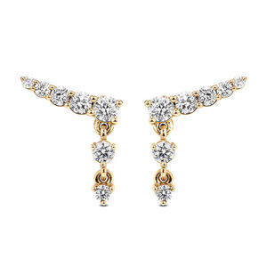 Pendientes colgantes curvos de plata de ley 925 y oro de 14K con diamantes cultivados en laboratorio, tipo climber con perforación graduada - Product Image 3