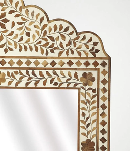 Bone Inlay Wood Mirror Frame, Beautiful Floral Design, Handmade Wood Mirror for Bathroom, Hallway, Living Room, Vanity Mirror, - Product Image 6