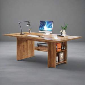 Escritorio Ejecutivo Moderno Marrón de 62.99 Pulgadas, Mesa de Escritura Larga con Estantes de Almacenamiento, Escritorio para Computadora - Product Image 1