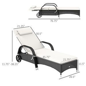 2 Sedie a Sdraio Reclinabili da Esterno Color Crema con Cuscino, Poggiatesta, Braccioli Girevoli in Teak Massiccio e Ruote per Hotel - Product Image 3