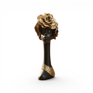 Escultura Artesanal de Poliresina de Dama Africana Alta con Tocado Floral, Figura Moderna para Decoración de Mesa del Hogar, Ideal para Regalo de Inauguración - Product Image 3