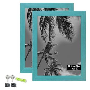 Cadre photo rectangulaire vertical en bois massif fait main, couleur turquoise, impression numérique couleur intégrale, design durable pour décoration murale - Product Image 3