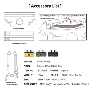 Bolsa de Manillar para Bicicleta Urbana Rhinowalk <span class=keywords><strong>COSMOPOLIS</strong></span> Compact de 0.9L, Almacenamiento Delantero de Nailon Resistente para Ciclismo y Desplazamientos - Product Image 4