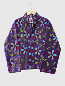 Chaqueta de terciopelo con bordado floral, cuello mandarín, manga larga, estilo bohemio, ropa de otoño para mujer, talla grande - Product Image 1